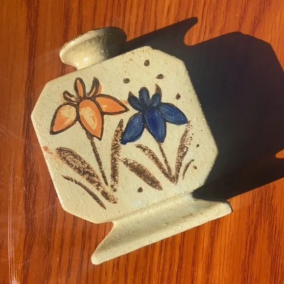 Vintage 💐 MCM Stoneware 70’s Small Floral Bud Vase Kitschy Home Accent Decor - Picture 3 of 16